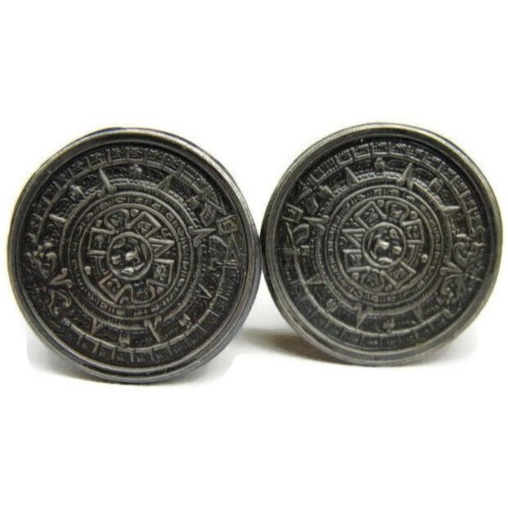 Vintage 925 Hecho en Mexico Mayan Calendar Cuff Link Shirt Tux Cufflinks ECHI